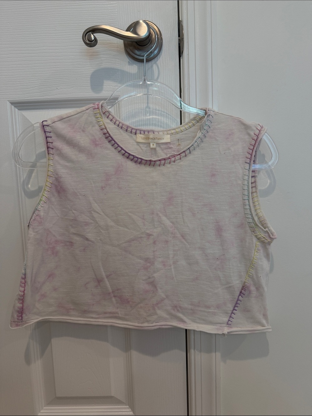 LoveShackFancy Pastel Tie-Dye Crop Tank Top in Lavender and Cream